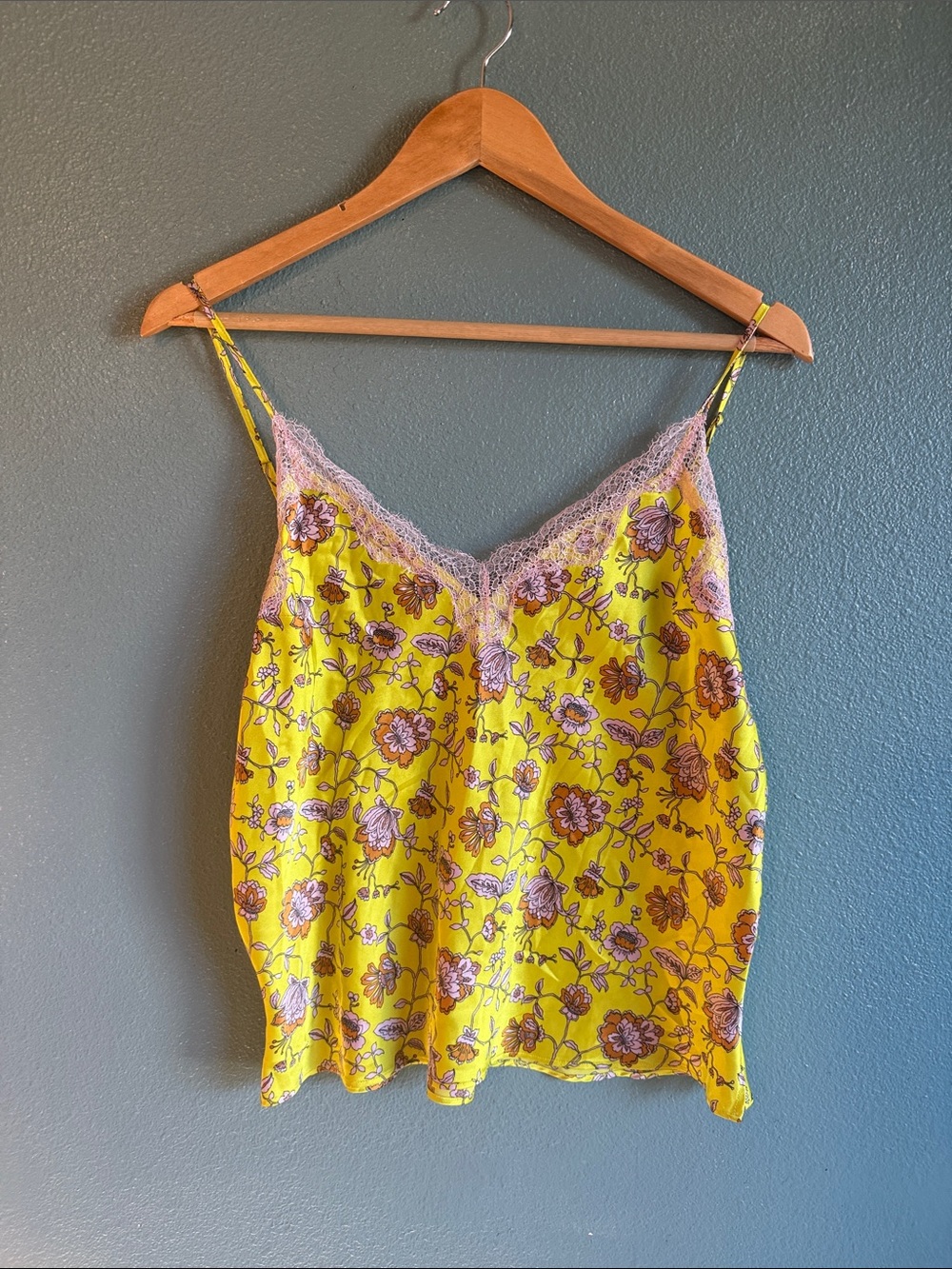 Victoria's Secret Yellow Floral Lace-Trim Slip Camisole